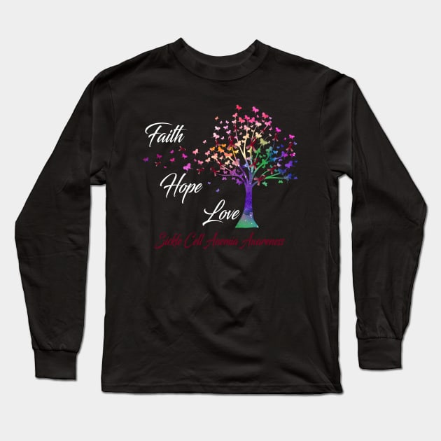 Faith Hope Love Sickle Cell Anemia Awareness Support Sickle Cell Anemia Warrior Gifts Long Sleeve T-Shirt by ThePassion99